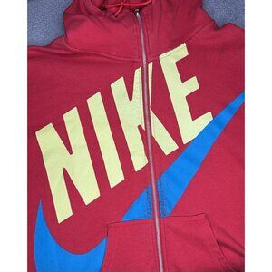 Nike Hoodie Mens Medium Red Big Swoosh Colorful Spell Out Skater Hip Hop Zip Up